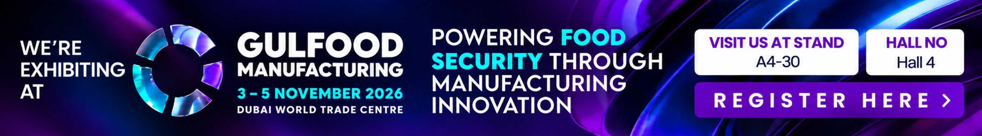 Kanoo Machinery UAE exhibiting at Gulfood Manufacturing 2026, 3-5 November, Dubai World Trade Centre, Stand A4-30, Hall 4